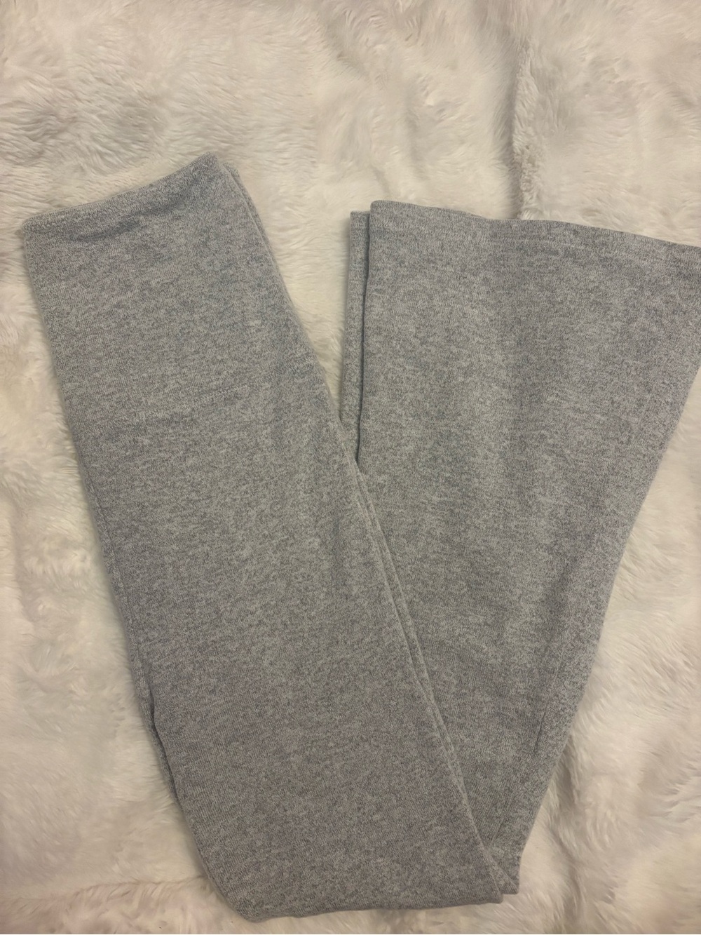 Fold over Heather Gray Knit Wide-Leg Pants-Flared